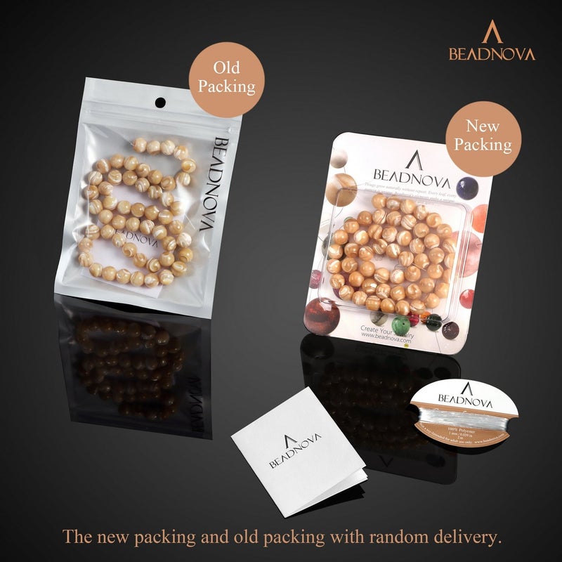 BEADNOVA Natural Mother of Pearl Nacre Conch Shell Beads Natural Crystal Beads Stone Gemstone Round Loose Energy Healing with Crystal Stretch Cord for Jewelry Making (8mm, 45-48pcs) - Image 3